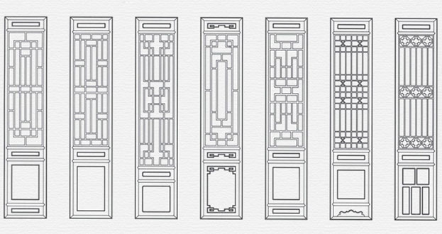 陵城常用中式仿古花窗图案隔断设计图