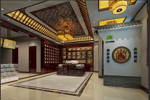 陵城古朴典雅的中式茶叶店大堂设计效果图