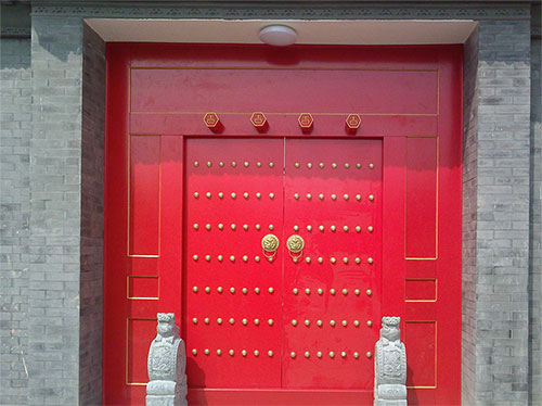 陵城中国传统四合院系列朱红色中式木制大门木作